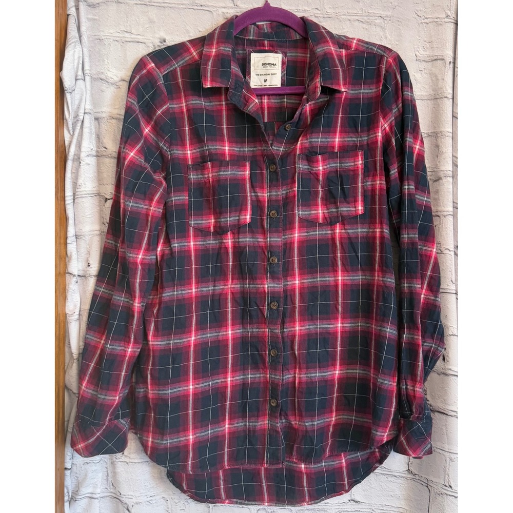 SONOMA Goods for‎ Life Women's Plaid Long Sleeve Button Up Shirt Top Size M